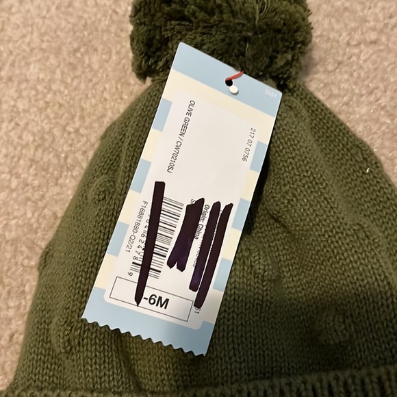 NWT newborn Pom Pom beanie, Cat & Jack, dark olive, unisex, 0-6 months - Picture 5 of 6